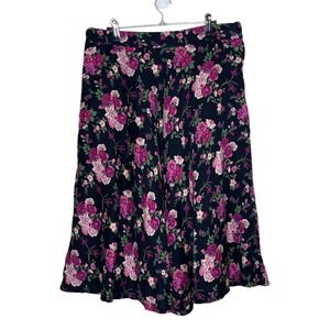 Vtg H&M Skirt Women's 12 Black Dark Floral Rose Flare A-Line Y2K‎ Cottagecpre